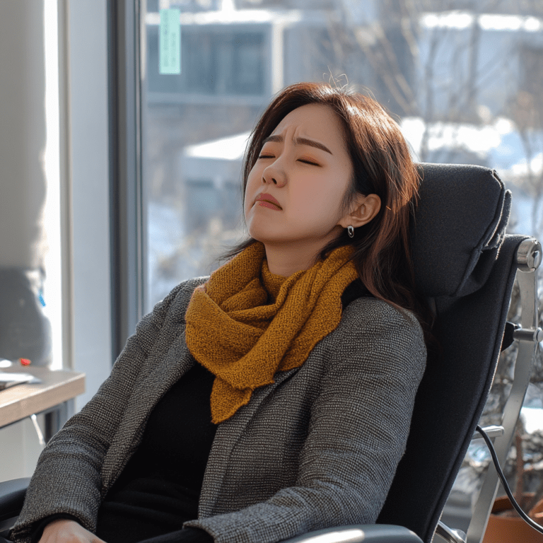 회사에서 일하다 아픈 여성