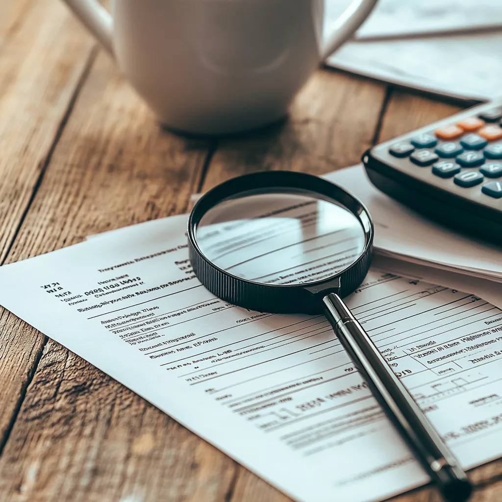 국세청 원클릭 환급 서비스 완벽 가이드 1 국세청 원클릭 환급 서비스 신청을 위해 책상위에 서류, 계산기, 돋보기, 커피잔이 있는 모습