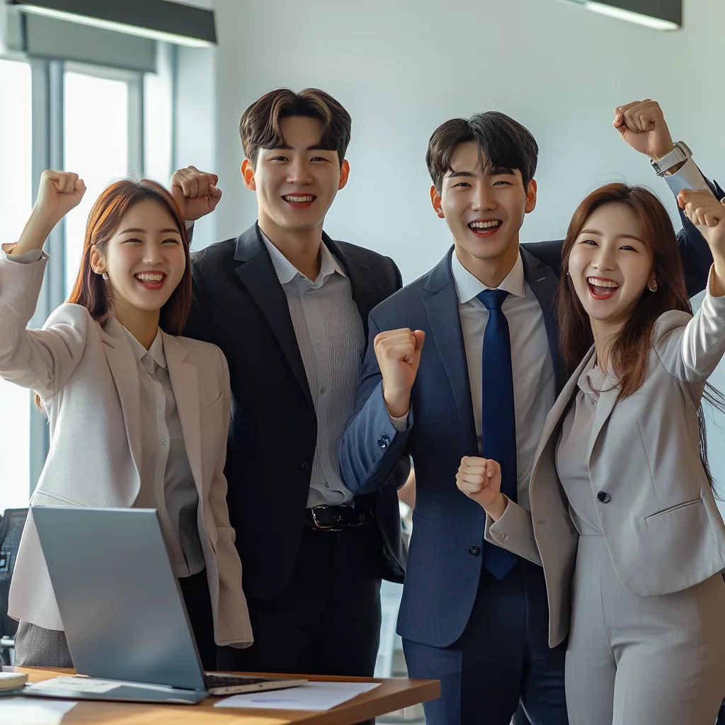 2025 근로자의 날: 알바 수당, 휴무 완벽 정리 (필수 확인) 2 남성 2명, 여성 2명의 근로자들이 화이팅하는 모습