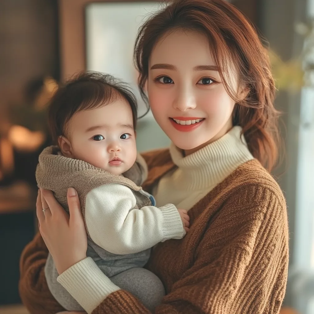 육아기에 아이를 안고있는 여성