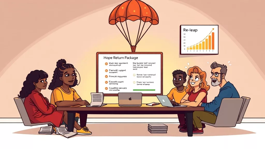 2025년 소상공인 희망리턴패키지 지원금·재창업 혜택 총정리 4 재창업 및 재취업 지원 프로그램 (cartoon 스타일)