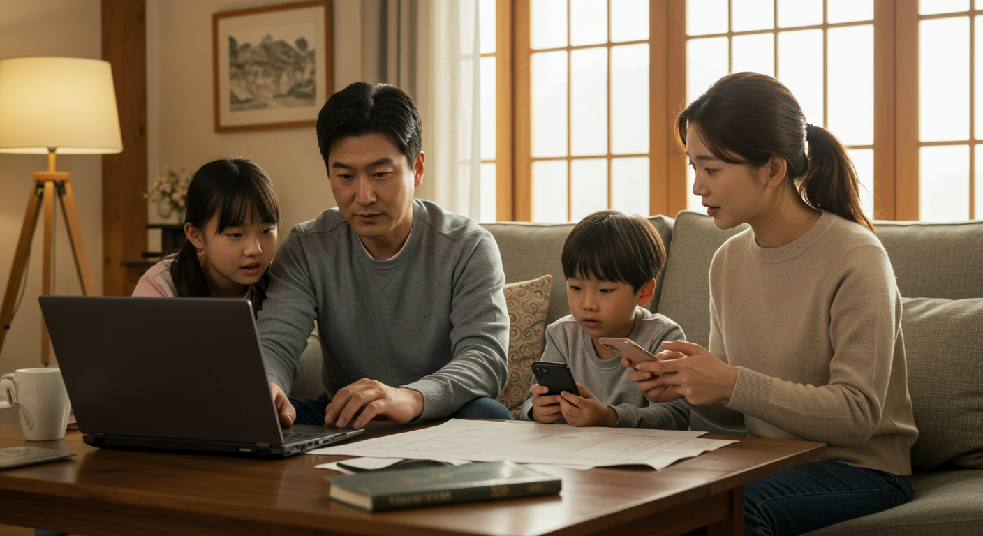 2025 추석 기차표 성공 비법: KTX·SRT 실전 대기열 공략과 취소표 타이밍 7 긴 연휴 기차표를 준비하는 한국 가족이 집에서 스마트폰과 노트북으로 예매를 시도하는 모습