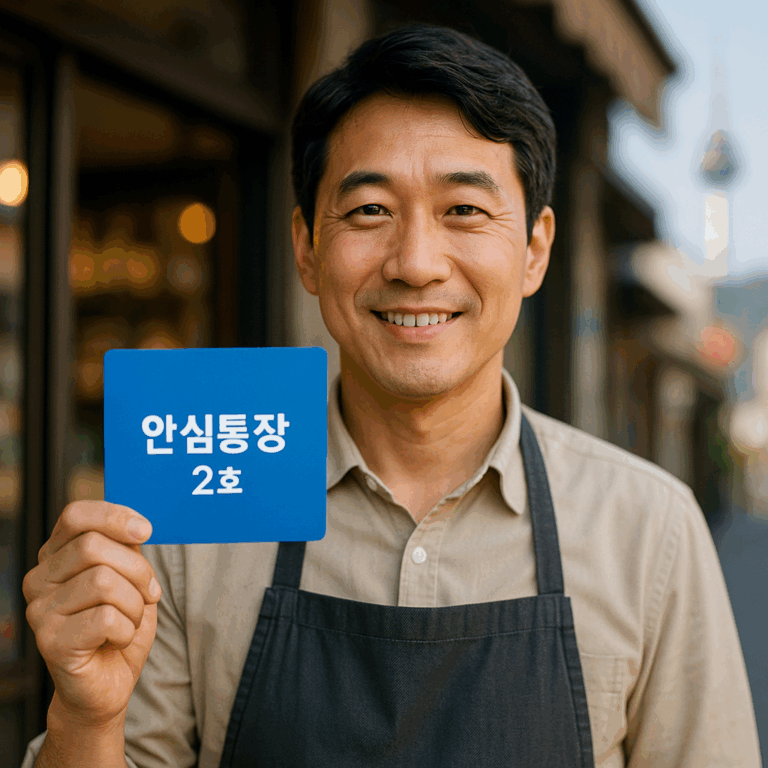 안심통장 2호를 들고 환하게 웃고있는 남성