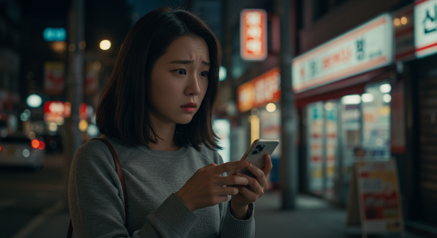 2025 약국 심야 조제료 할증 시간과 계산법(OTC vs 처방조제 완벽 정리) 4 스마트폰으로 24시간 약국을 검색하는 여성