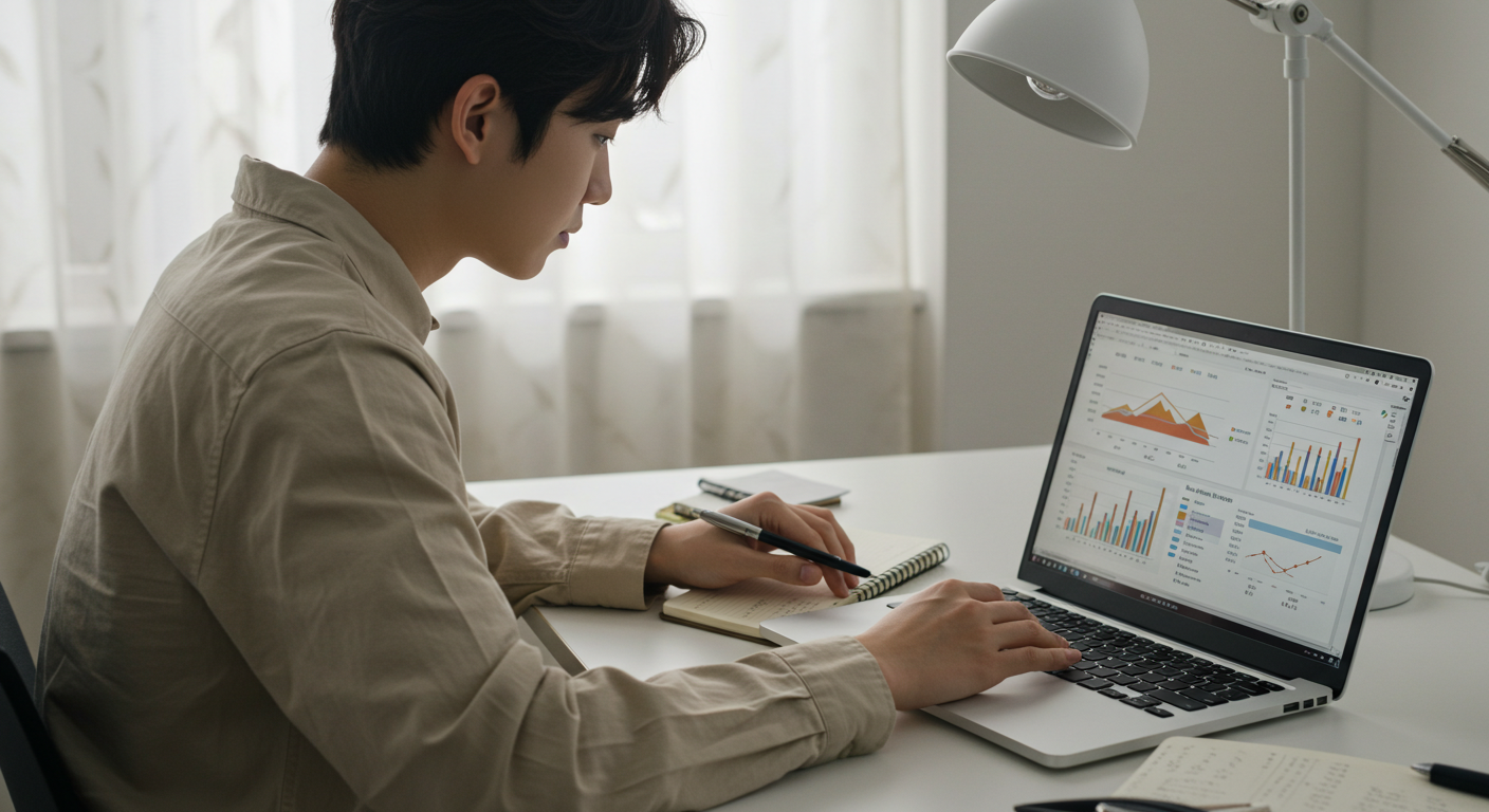 청년미래적금 가입 조건·지원율·만기 수령액 완벽 가이드 3 노트북으로 적금 현황 차트를 보고 있는 남성 청년