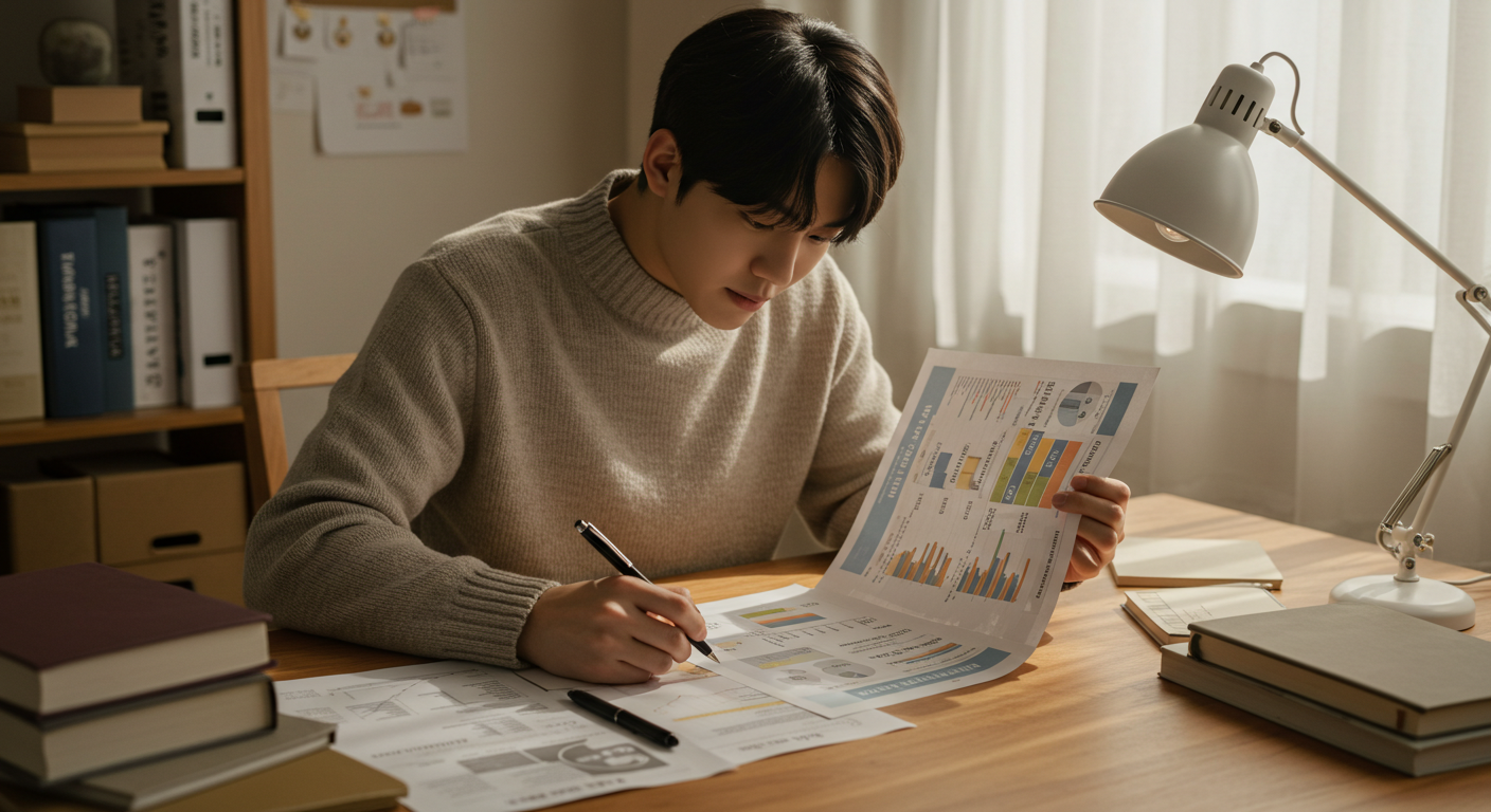 청년미래적금 가입 조건·지원율·만기 수령액 완벽 가이드 5 청년정기적금에 대한 자료를 보고 있는 남성 청년