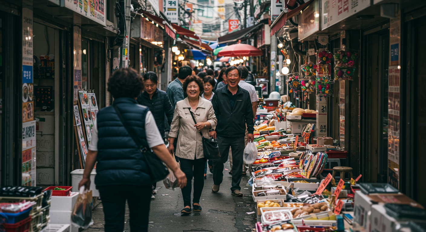 2025 민생회복 소비쿠폰 2차 지급 총정리: 지급일, 신청 대상, 방법, 사용처 완벽 가이드 3 전통시장과 골목상권에서 사람들이 활기차게 쇼핑하는 모습