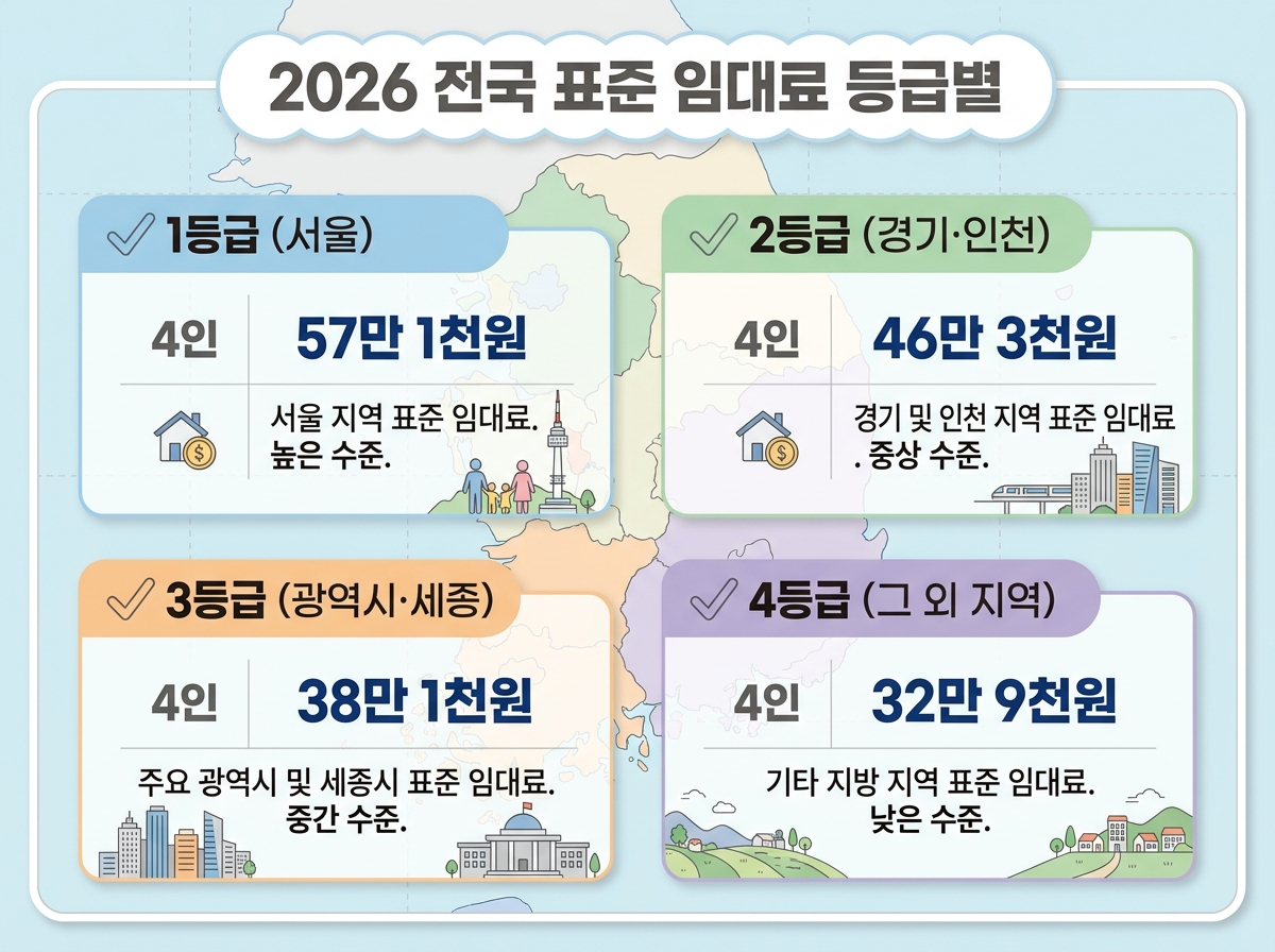 전국 급지별 가구원수별 기준임대료는 얼마인가